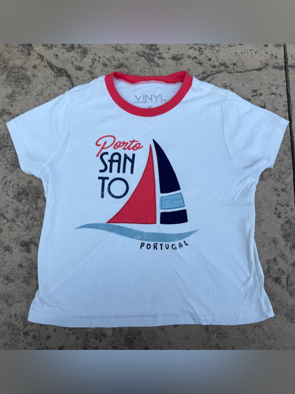 Vinyl Porto Santo Sailboat Graphic Tee - White with Red Trim